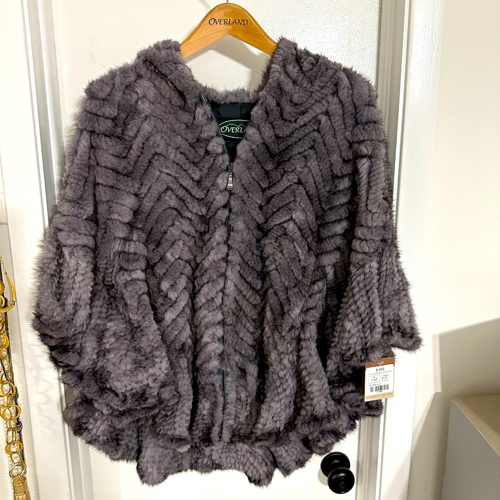 Overland Mink Hooded Poncho new with tags
